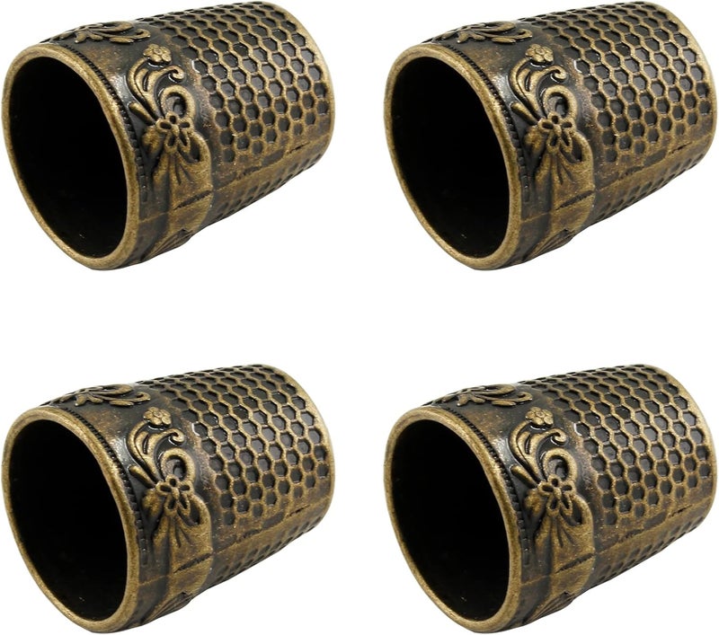 Coufce 4 Pcs Metal Sewing Thimble, Quilting Thimbles, Finger Shield, Vintage Bronze Fingertip Protector Thimbles for Hand Sewing Craft Accessories - Image 2